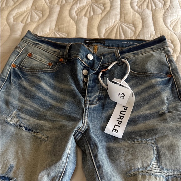 Purple Men's Distressed Skinny Jeans - Blue - Picture 1 of 3